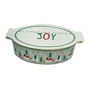 Graces Bake Shop JOY Oven Safe Oval Casserole Lidded Baker Christmas Village